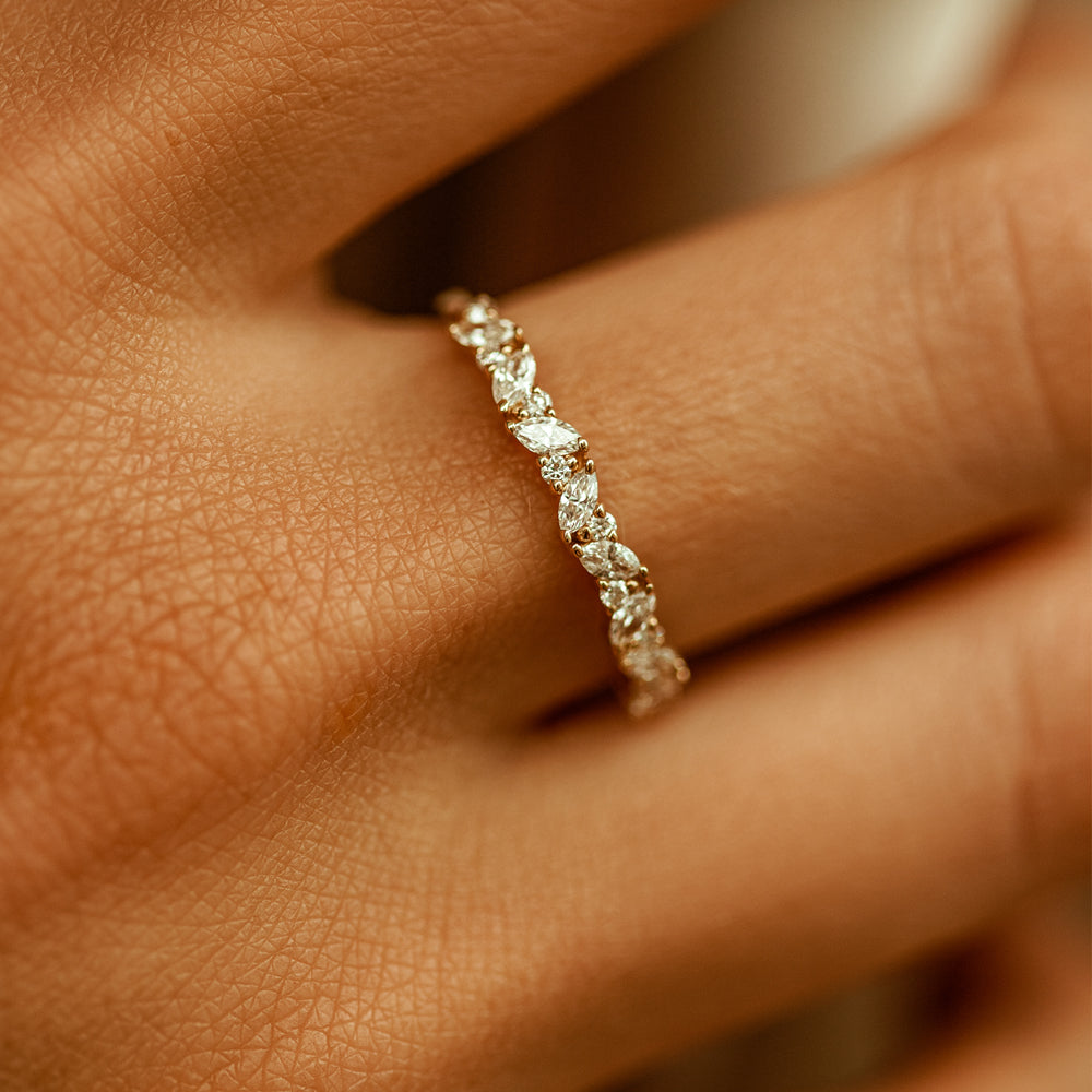 10K Gold Slanted Marquise and Round Diamond Ring