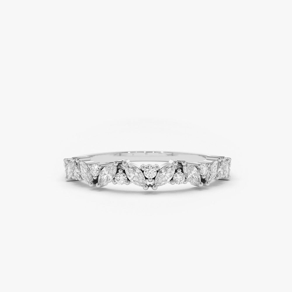 10K Gold Slanted Marquise and Round Diamond Ring