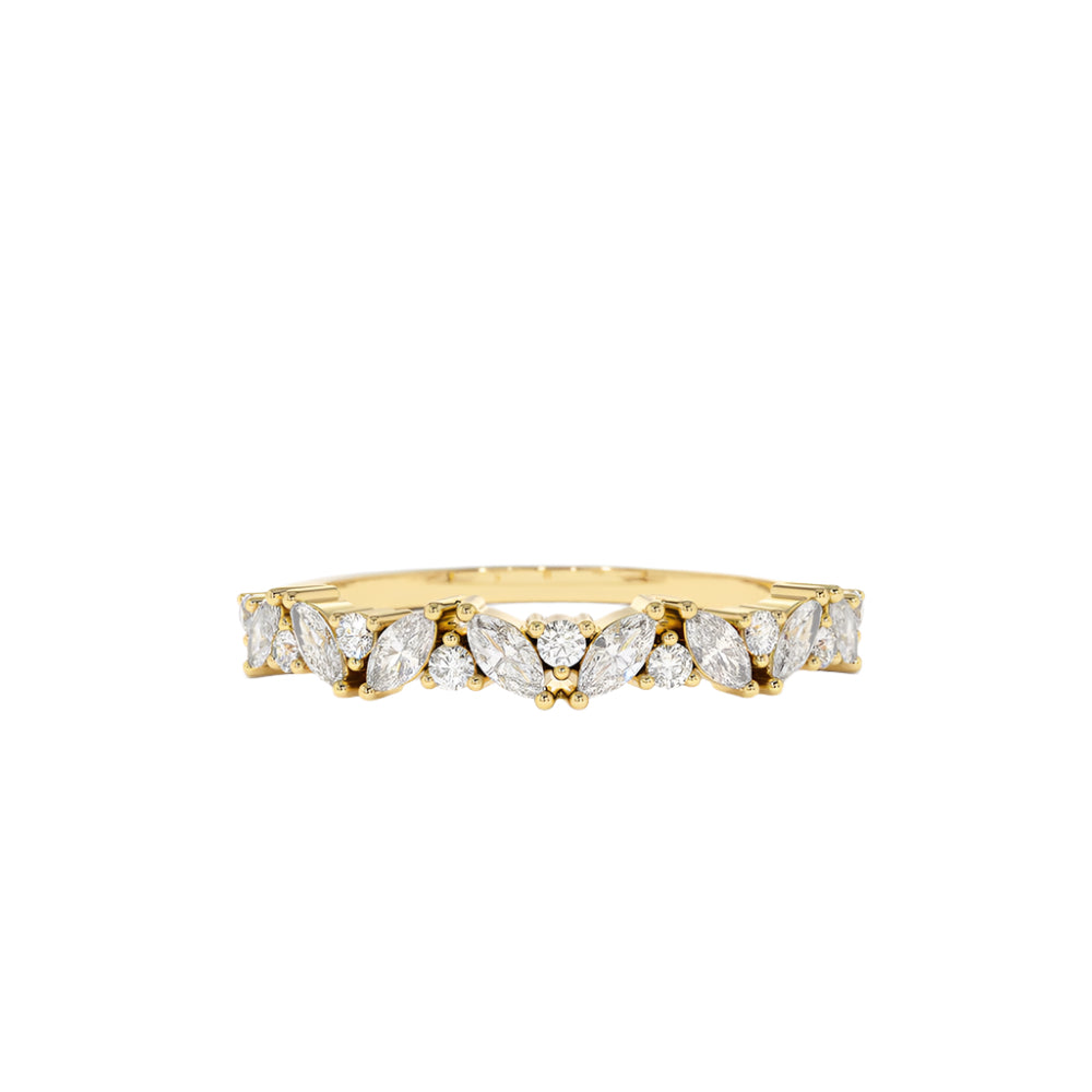 10K Gold Slanted Marquise and Round Diamond Ring